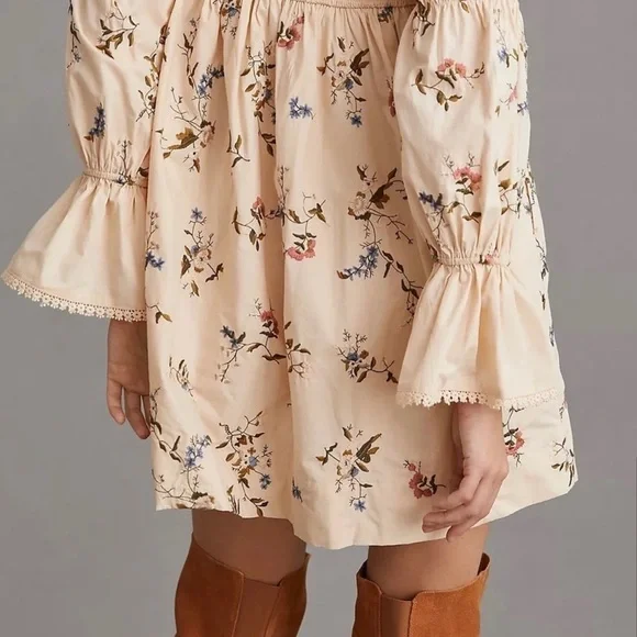 Anthropologie embroidered long sleeve mini floral peasant baby doll dress XS‎ - Picture 5 of 15